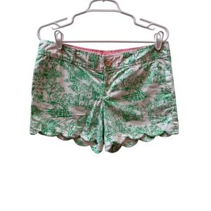 Lilly Pulitzer Buttercup Scalloped Toile Shorts Green White Garden Party Size 6